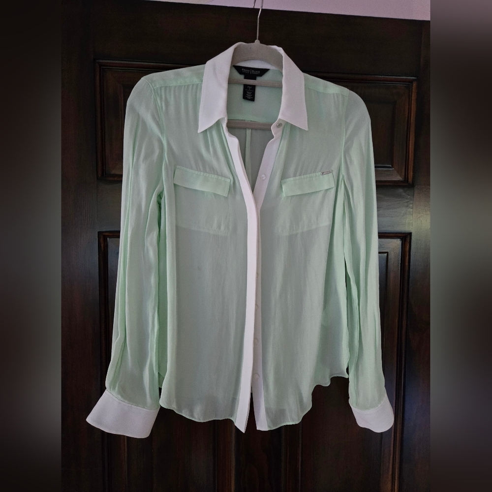 Silk Mint Green Button-Up Blouse